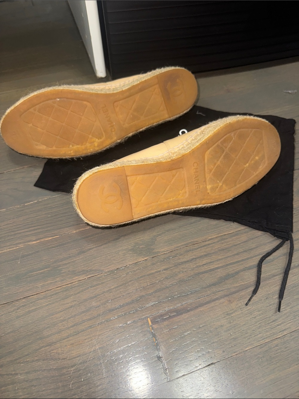 CHANEL Beige Leather Espadrille Flats with Black Cap Toe - Picture 5 of 8